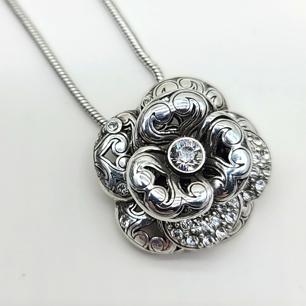 Brighton "SERENE ROSE" Multi-Layered Flower Pend w Swarovski Crystals & Scrolls! - Picture 6 of 13